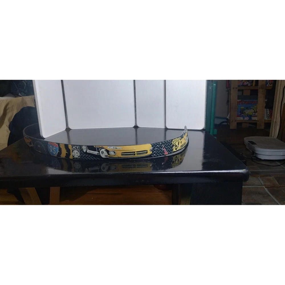 Mens Medium Racing Graphic Belt Route 66 Interstate 95 Sports Car Black Yellow